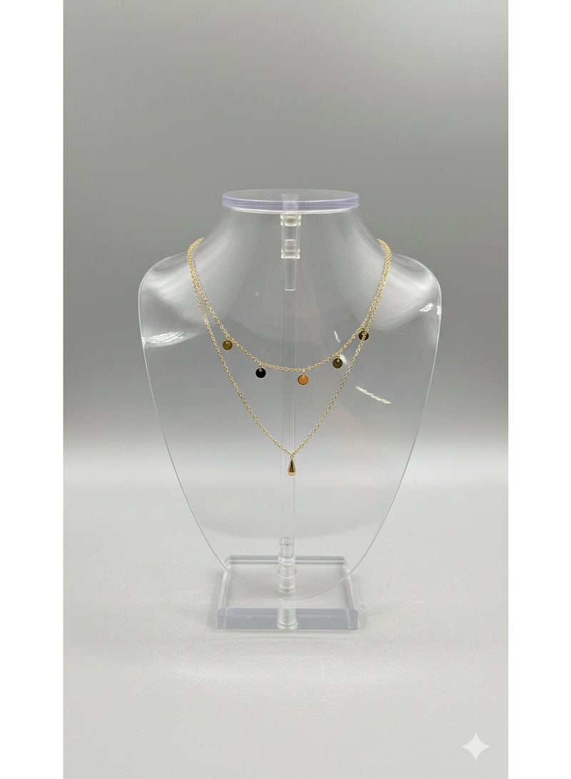 ورد سلسلة رقبة مزدوجة أنيقة بتصميم عصري - مطلية بالذهب ومقاومة للصدأ، مثالية للهدايا. - Image 2